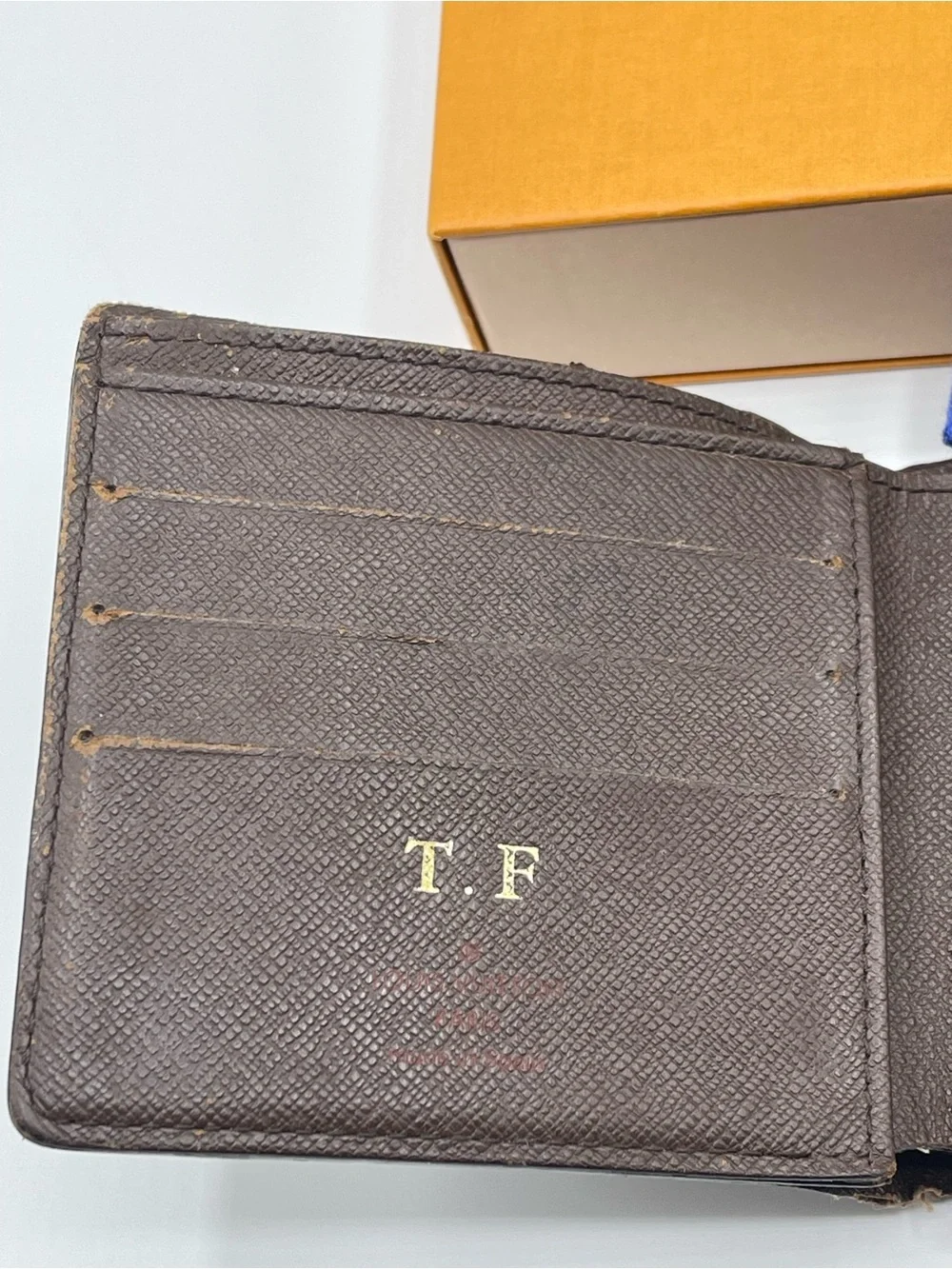 Louis Vuitton Damier Ebene Men’s Marco Bifold Wallet Hot Stamped Used LV